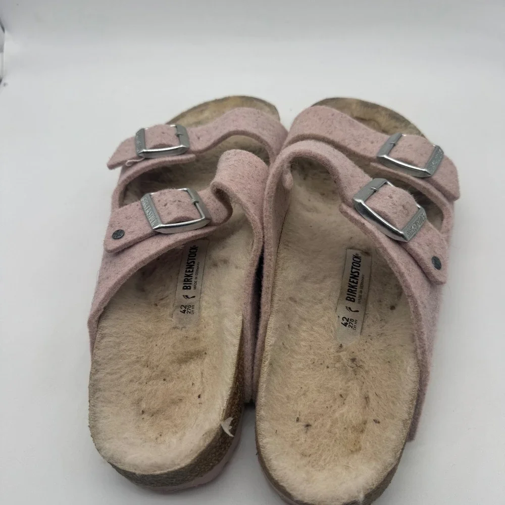 Birkenstock Arizona Shearling Pink Wool Felt‎ Sandals US 11 M9 EU42
